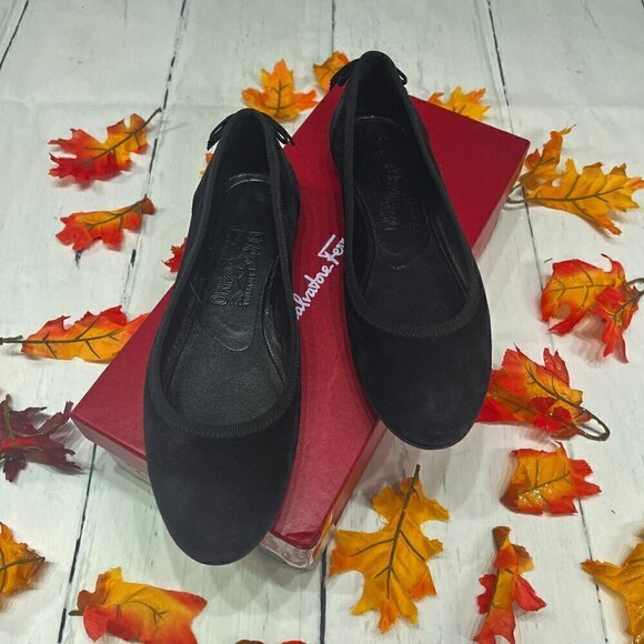 Salvatore Ferragamo RIAS Black Suede Ballet Flats, 6 1/2 B - Picture 8 of 12